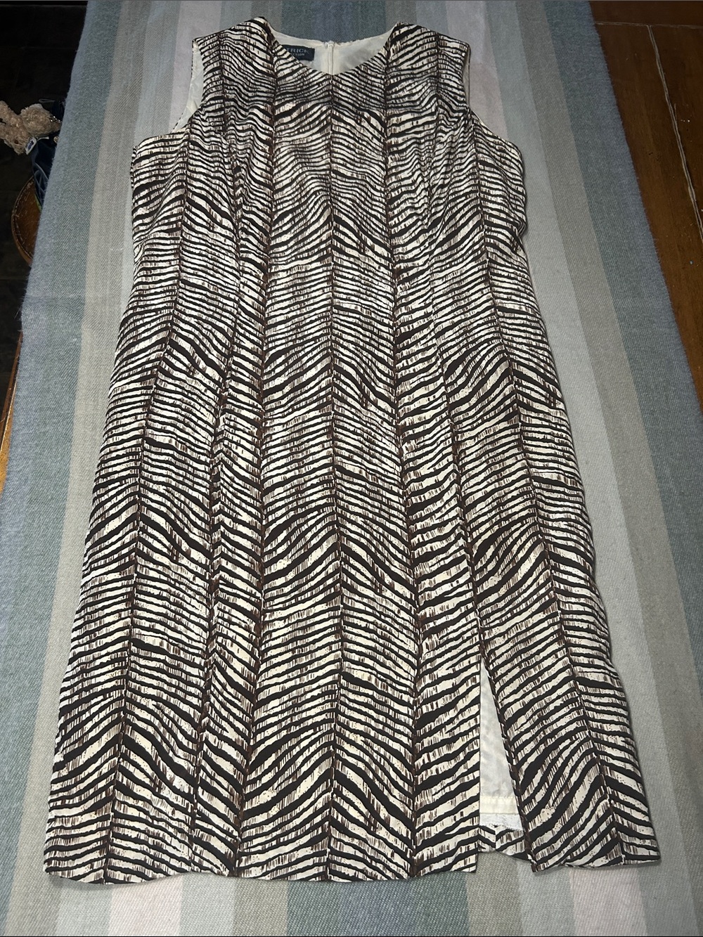 PATRICK Collection Sleeveless Zebra-Print Midi Dress - Brown & Cream- Silk Sz 14